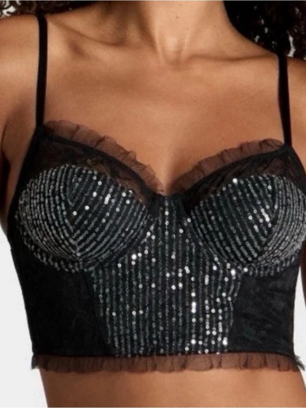 NWT-Sexy Black Sequin Longline Bralette - Women's Intimates Small Wild Fable